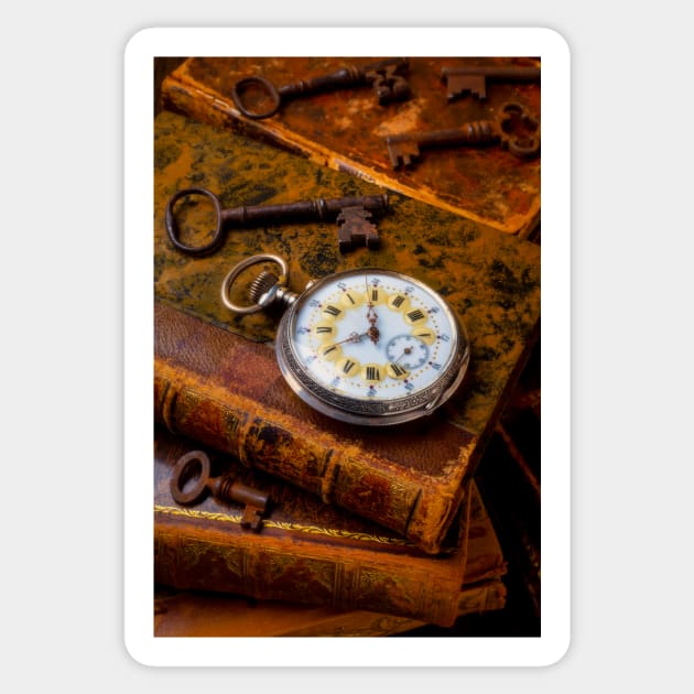 Beautiful Classic Pocketwatch On Old Books Sticker by photogarry